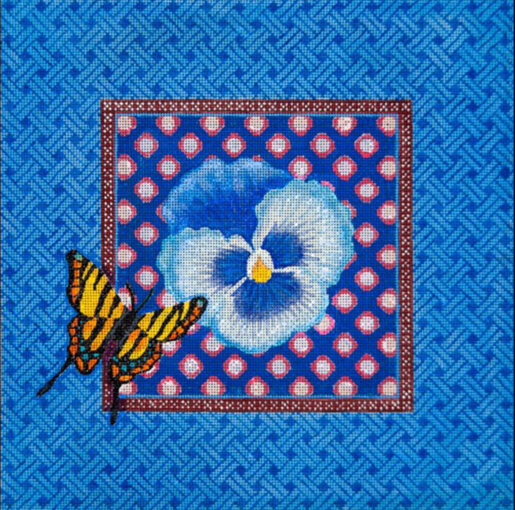 JP-V028 Blue Pansy with Zebra Butterfly