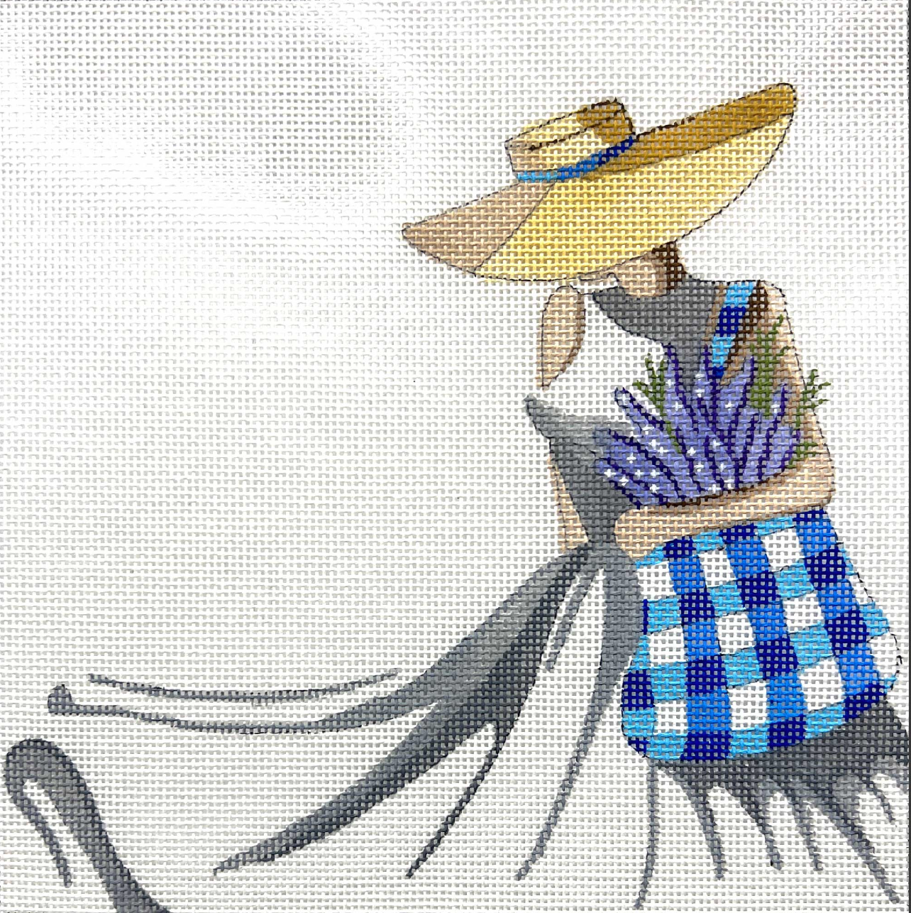 4743 Lady with Blue Gingham Bag and Lavender