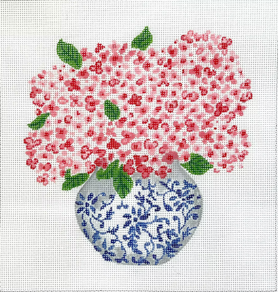LB-PL-36 Blue Pot with Pink Hydrangeas