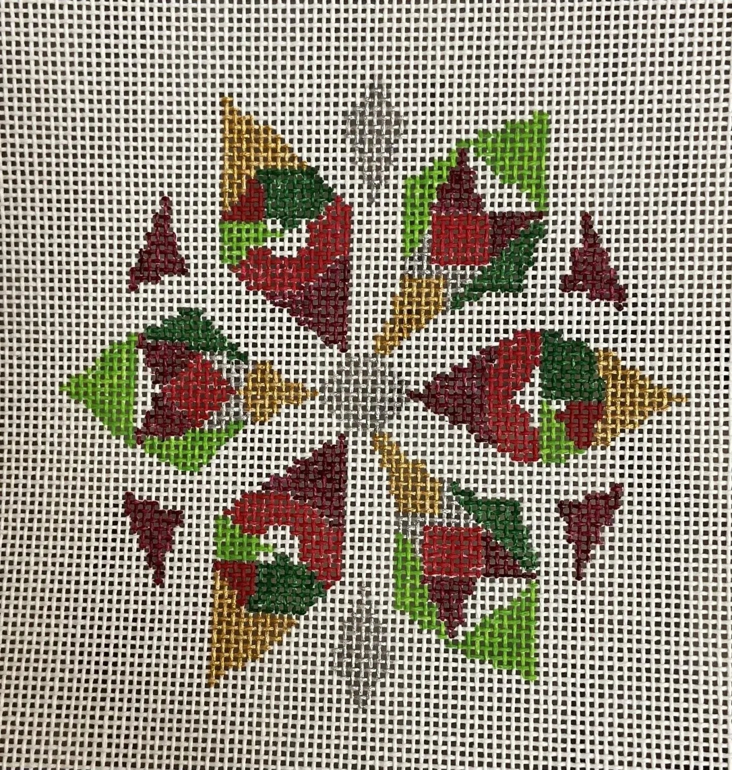 LL-ORN-03b Red and Gold Geometric Snowflake