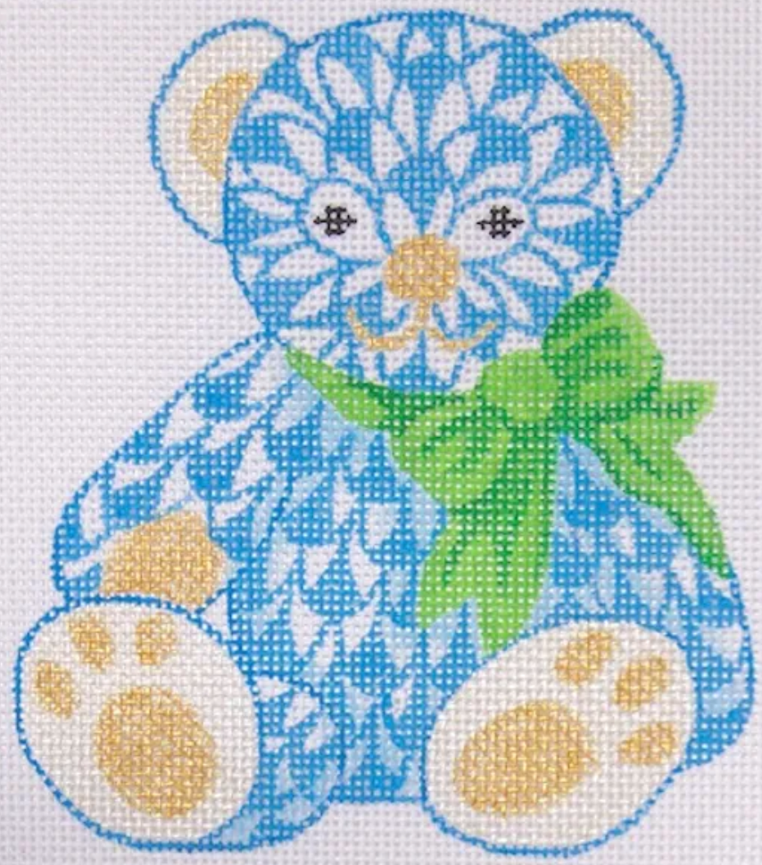 OM-183 Fishnet Teddy Bear with Bow - Blue