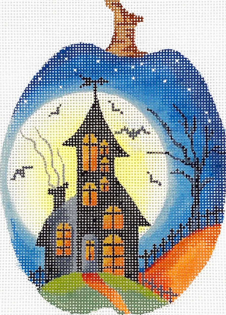 KCN1572 Full Moon Haunted House Silhouette Pumpkin