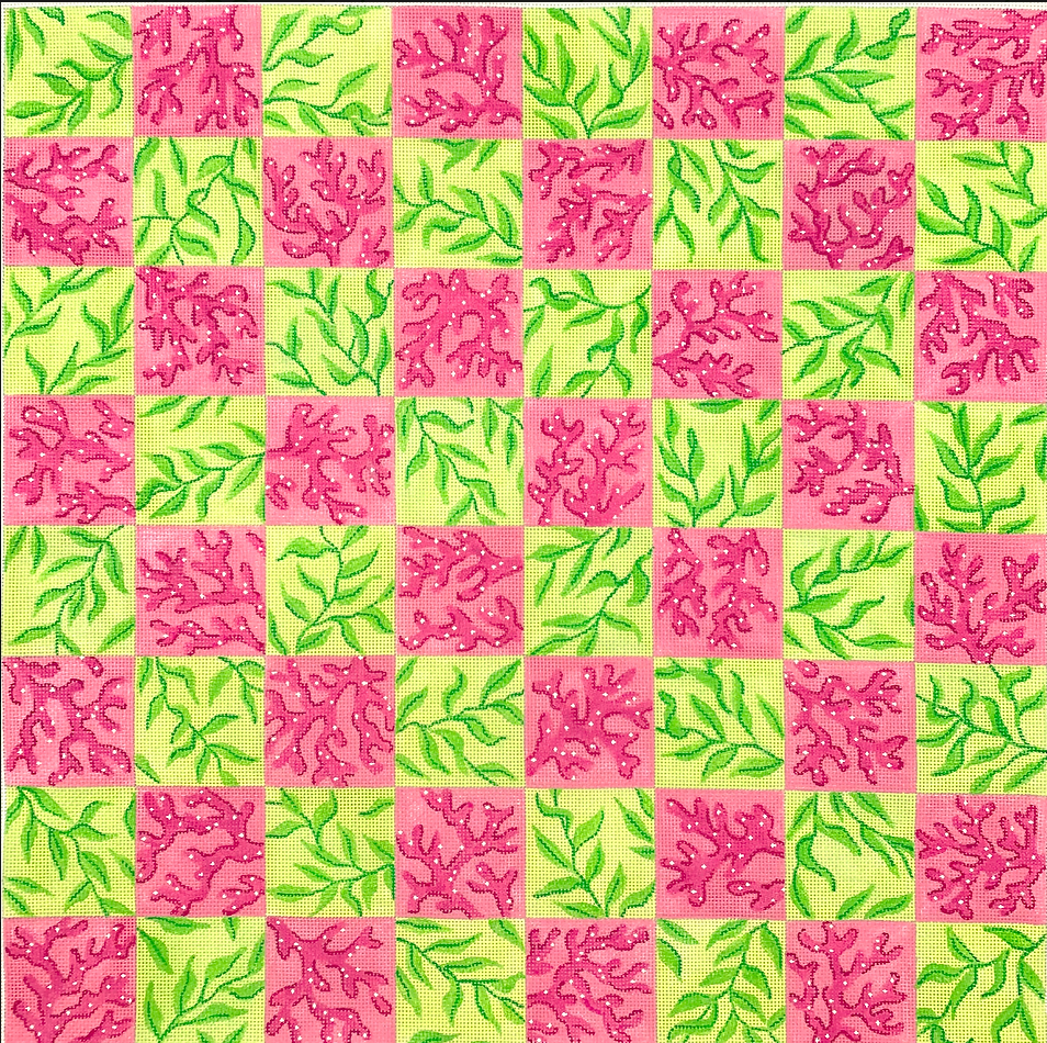 CHB-04 Preppy Coral and Vines Checkers/Chess Board