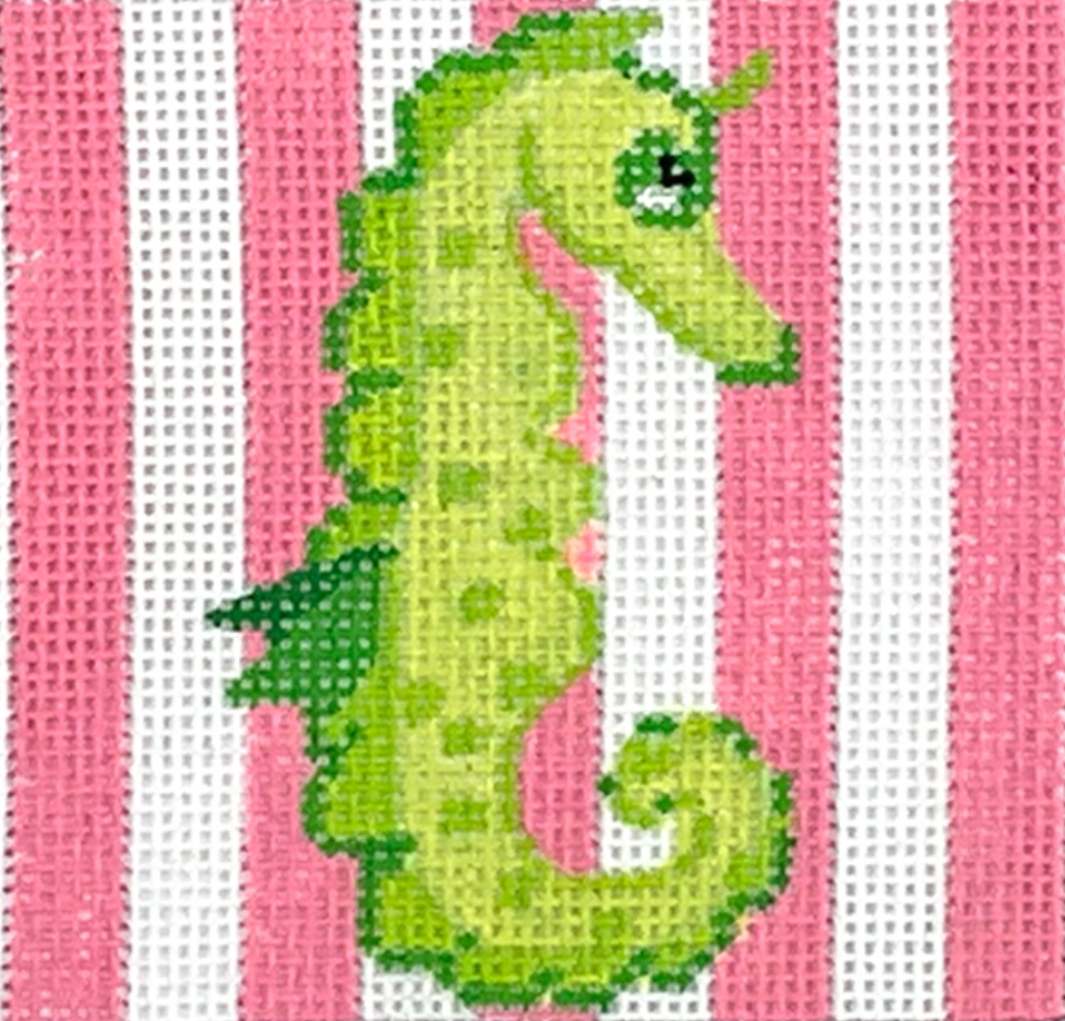 INSSQ3-34 Seahorse on Pink Cabana Stripes