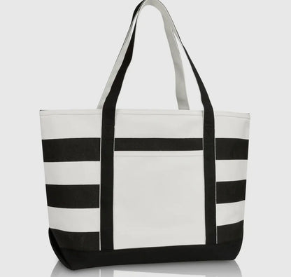 Navy Blue Stripe Tote Bag