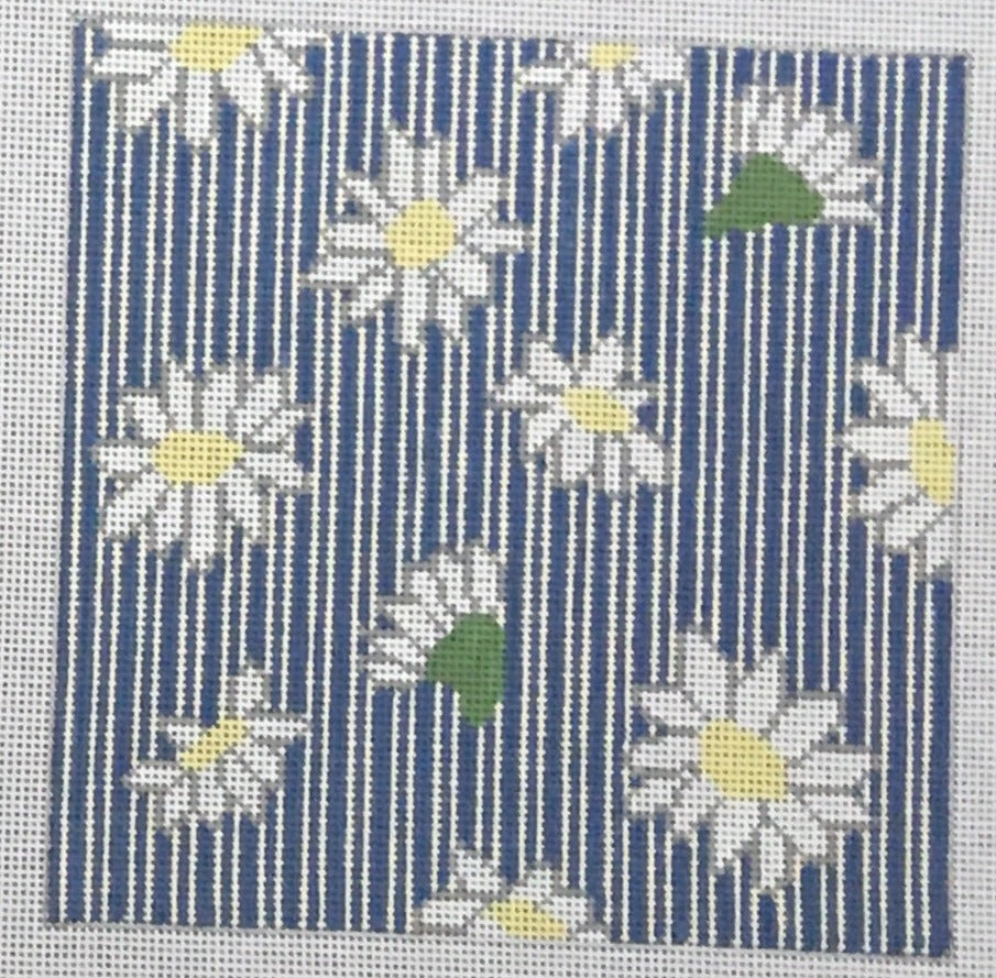 PIL204 White Daisies on Blue Stripe