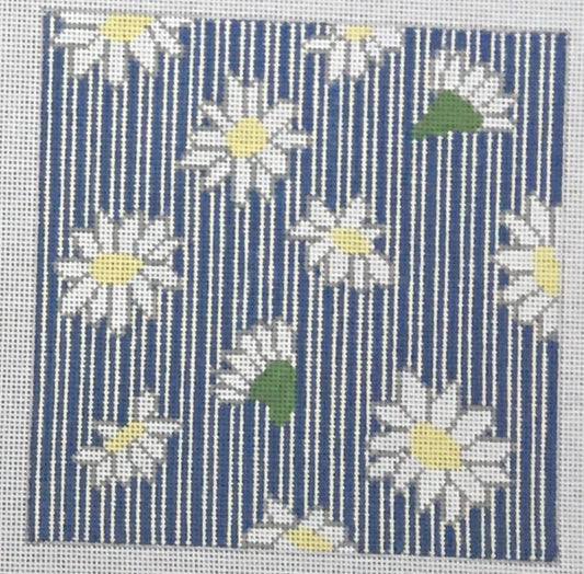 PIL204 White Daisies on Blue Stripe