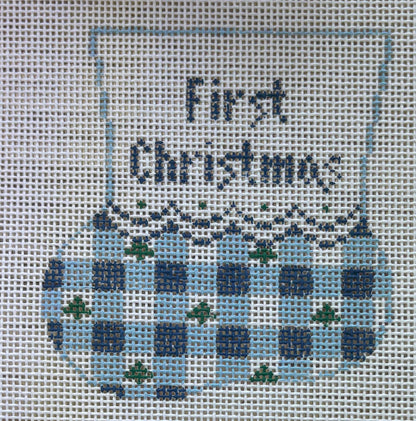 CM207 Gingham First Christmas Mini Stocking With Baby Boy Insert