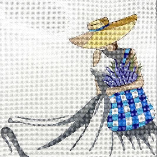 4743 Lady with Blue Gingham Bag and Lavender