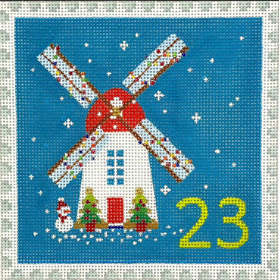 KH-PL-23 Advent Stamp - Holland - Snowman and Windmill