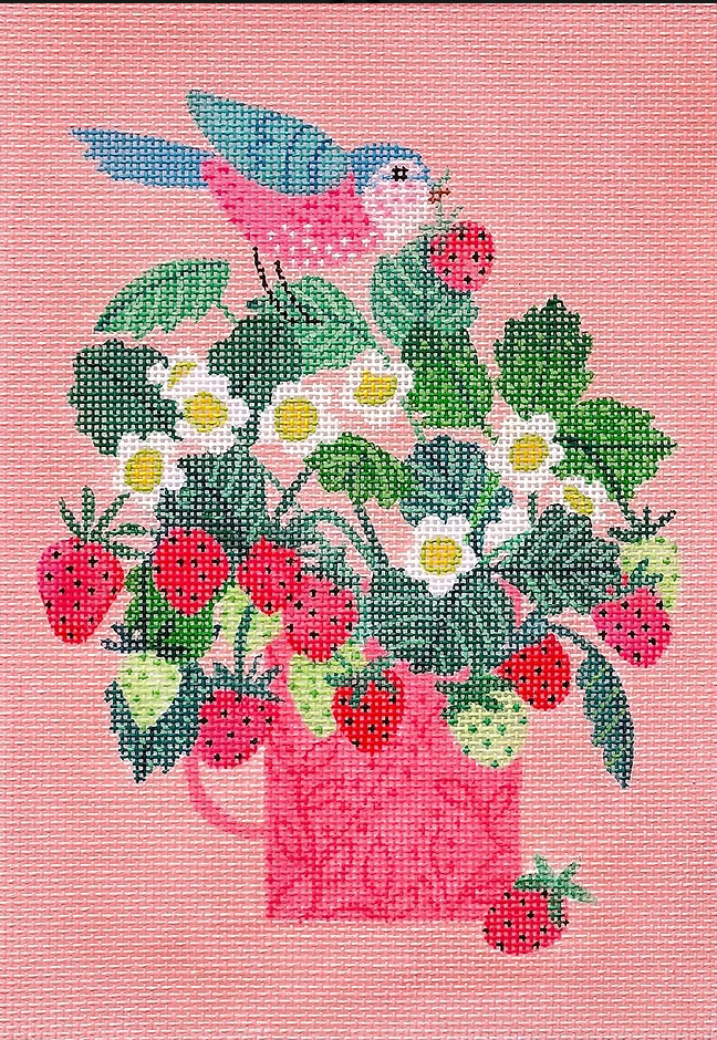 RJ-PL-07 Pink Mug with Strawberries and Bird