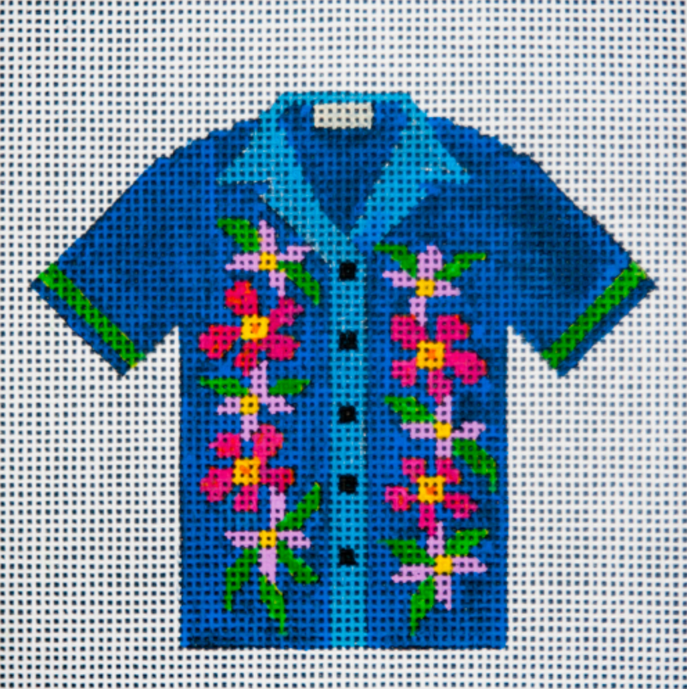 JP-L654 Hawaiian Shirt - Blue Flowers