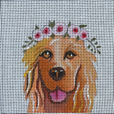 IN084 Golden Retriever with Floral Crown