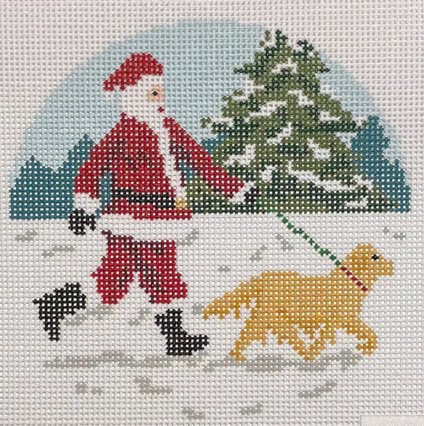 AOK107 Santa Walking Golden Retriever