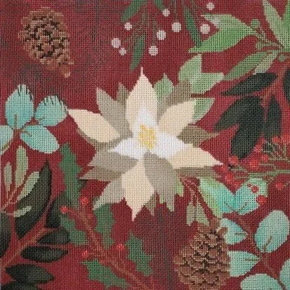 LL-PW-1225A Botanical Pillow - Red with White Flower