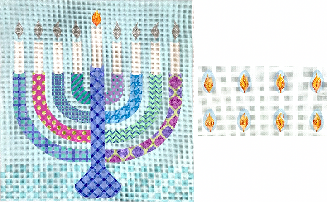 MEN-04 Funky Pattern Menorah - Blue, Lavender, and Turquoise