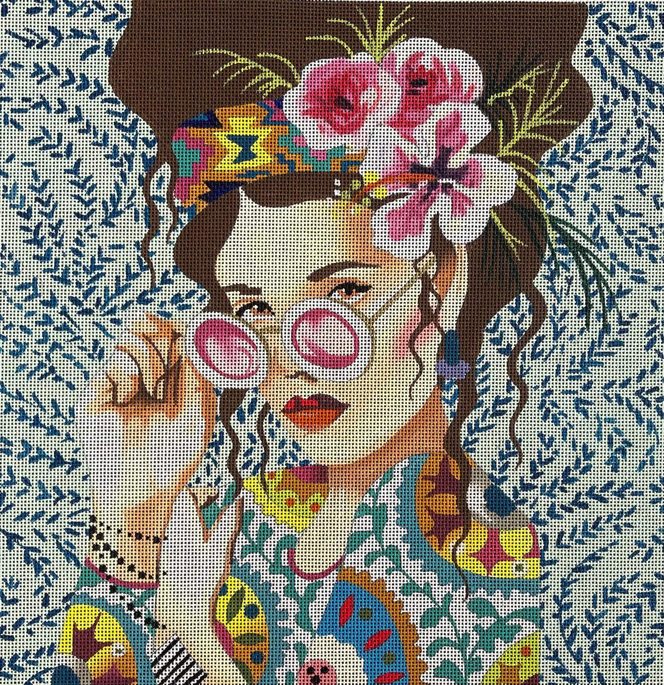 PE245 Elegant Hippie Lady on Gray with Glasses