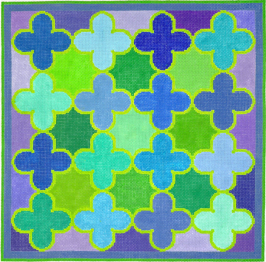 PL-141 Moroccan Tiles - Quatrefoils in Blues, Greens, and Lavender