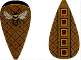 Amanda Lawford needlepoint canvas scissor case with a bumblebee or honey bee on a geometric background
