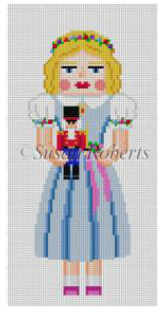 Susan Roberts needlepoint canvas of a nutcracker version of Clara from Tchaikovsky's ballet The Nutcracker Suite