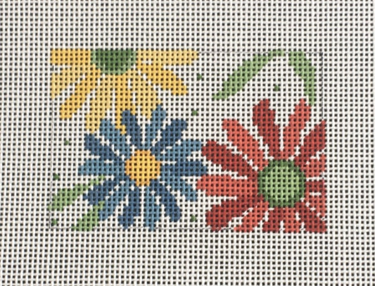 Susan Roberts rectangular needlepoint canvas of flowers and leaves sized for self-finishing boxes (insert)