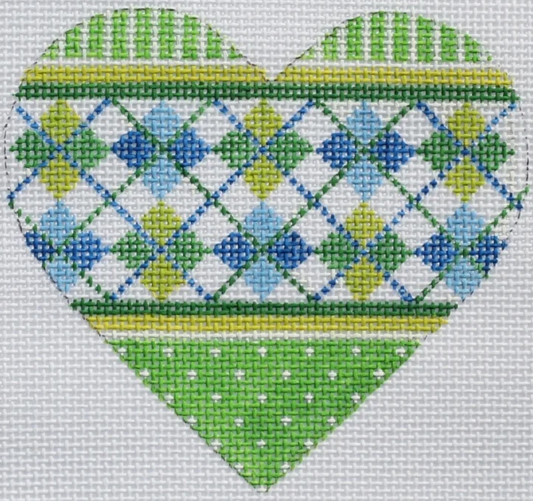 OM-25 Bright Blue and Green Argyle Mini Heart