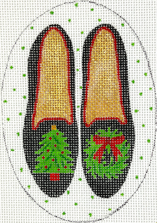 XM-181 Black Velvet Shoes With Tree & Wreath